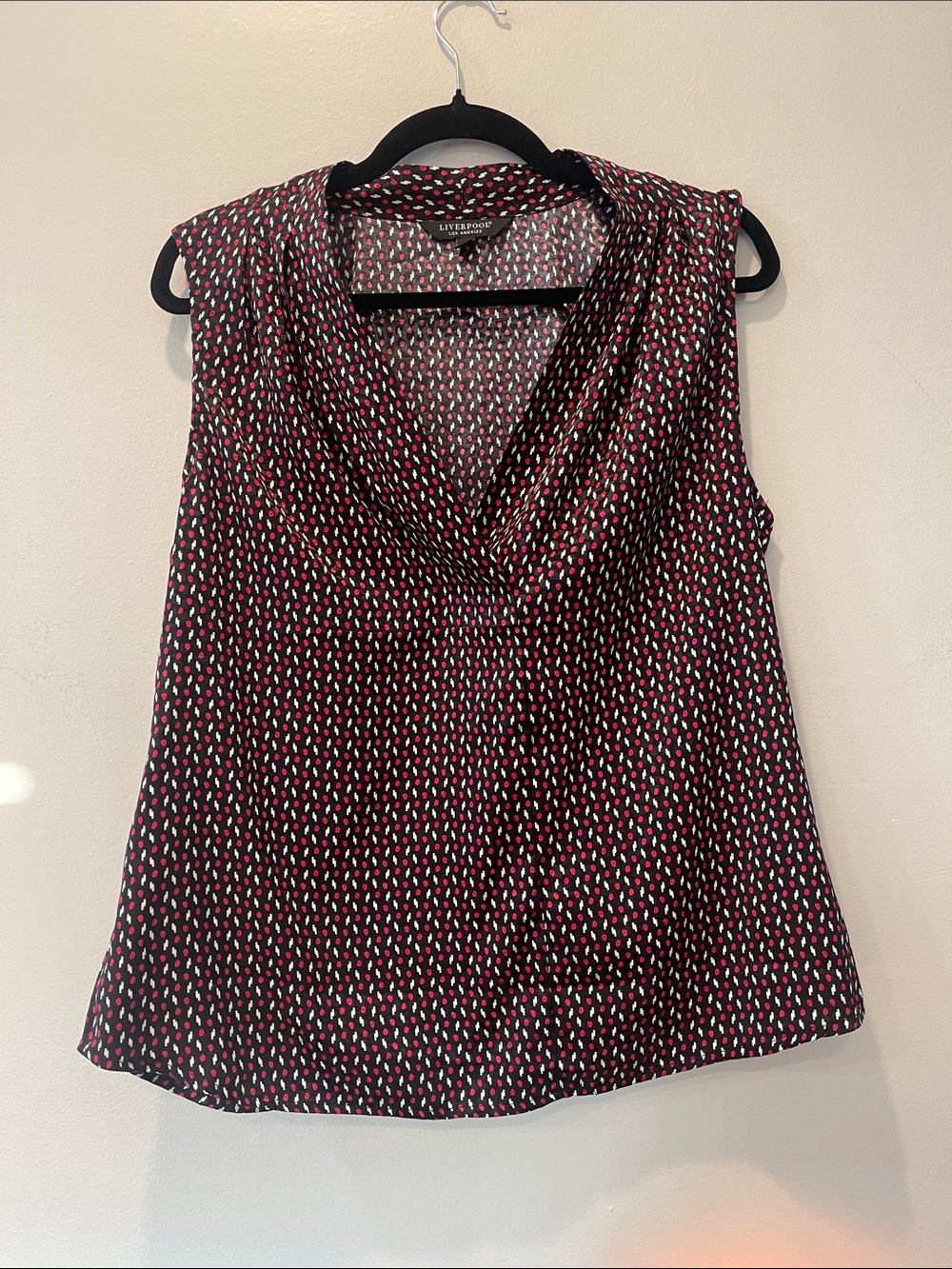 Liverpool Sleeveless V Neck Camisole tank in Black, Pink & White Dot Print
